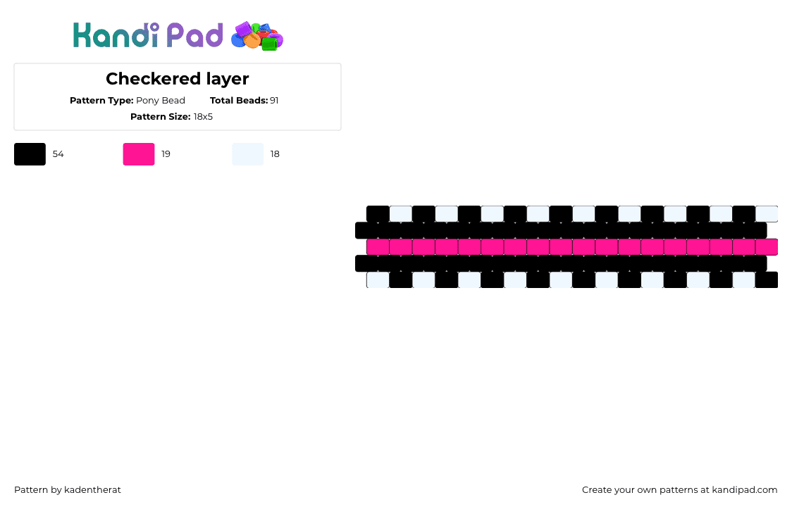 Checkered layer - Pony Bead Pattern by kadentherat on Kandi Pad - zipper,checkered,bracelet,cuff,scene,simple,pink,black