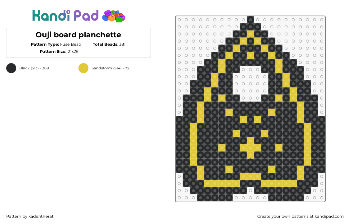 Ouji board planchette - Fuse Bead Pattern by kadentherat on Kandi Pad - ouija board,paranormal,spooky,black,yellow