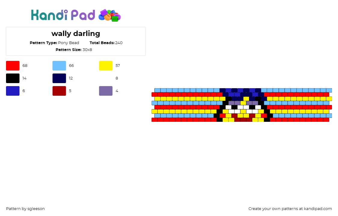 wally darling - Pony Bead Pattern by sgleeson on Kandi Pad - wally darling,welcome home,horizontal,stripes,colorful,cartoon,tv show,cuff,yell