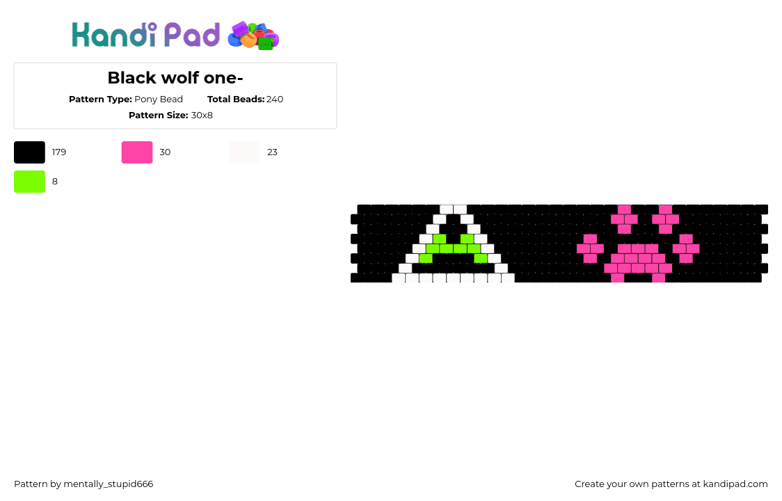 Black wolf one- - Pony Bead Pattern by mentally_stupid666 on Kandi Pad - paw print,symbol,wolf,cuff,black,pink