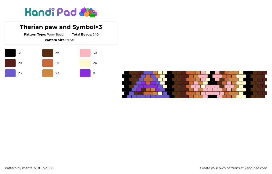 Therian paw and Symbol - Pony Bead Pattern by mentally_stupid666 on Kandi Pad - therian,theriotype,pride,paw,cuff,brown