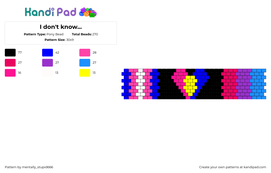 I don\'t know... - Pony Bead Pattern by mentally_stupid666 on Kandi Pad - pride,dark,neon,heart,cuff,pink,blue