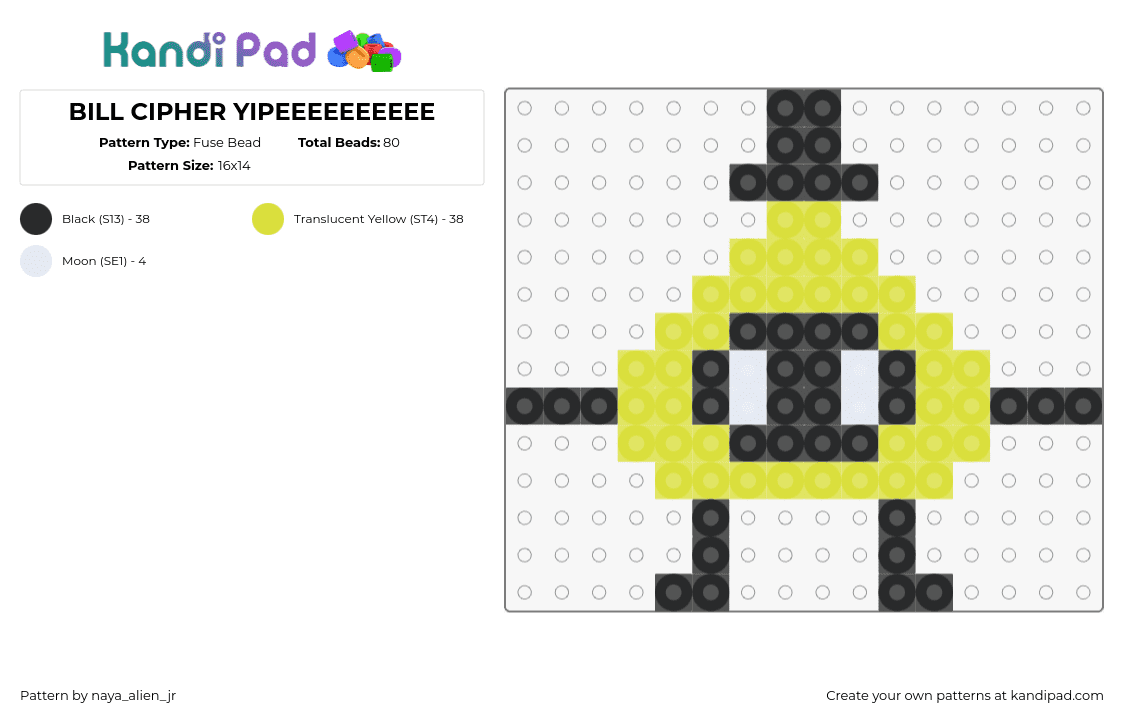 BILL CIPHER YIPEEEEEEEEEE - Fuse Bead Pattern by naya_alien_jr on Kandi Pad - bill cipher,gravity falls,character,cartoon,tv show,yellow,black