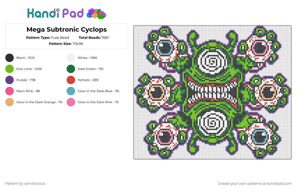 Mega Subtronic Cyclops - Fuse Bead Pattern by vomitocious on Kandi Pad - purple,green