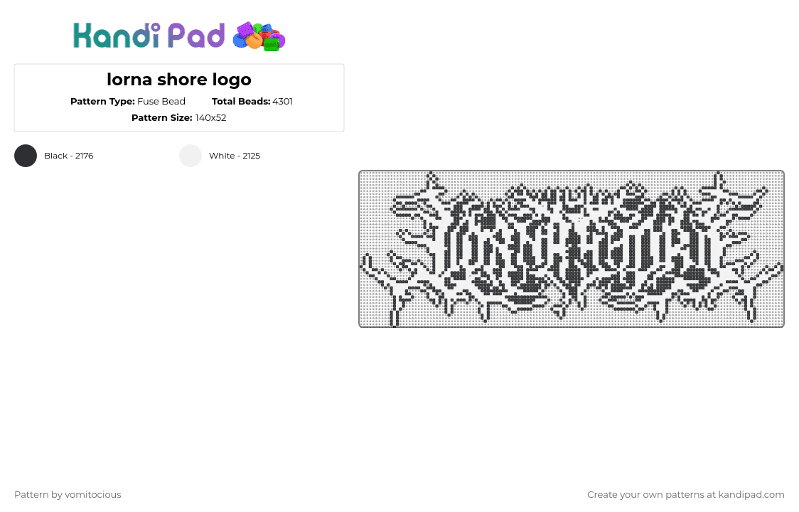 lorna shore logo - Fuse Bead Pattern by vomitocious on Kandi Pad - white,black