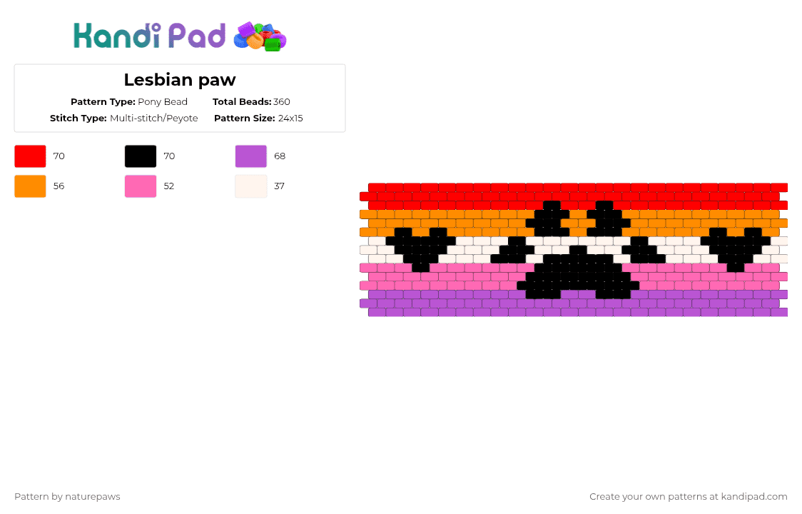 Lesbian paw - Pony Bead Pattern by naturepaws on Kandi Pad - lesbian,paw print,pink