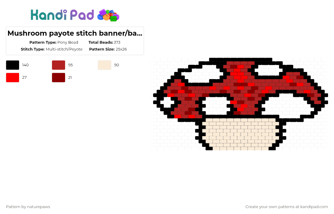 Mushroom payote stitch banner/bag side one - Pony Bead Pattern by naturepaws on Kandi Pad - red,white