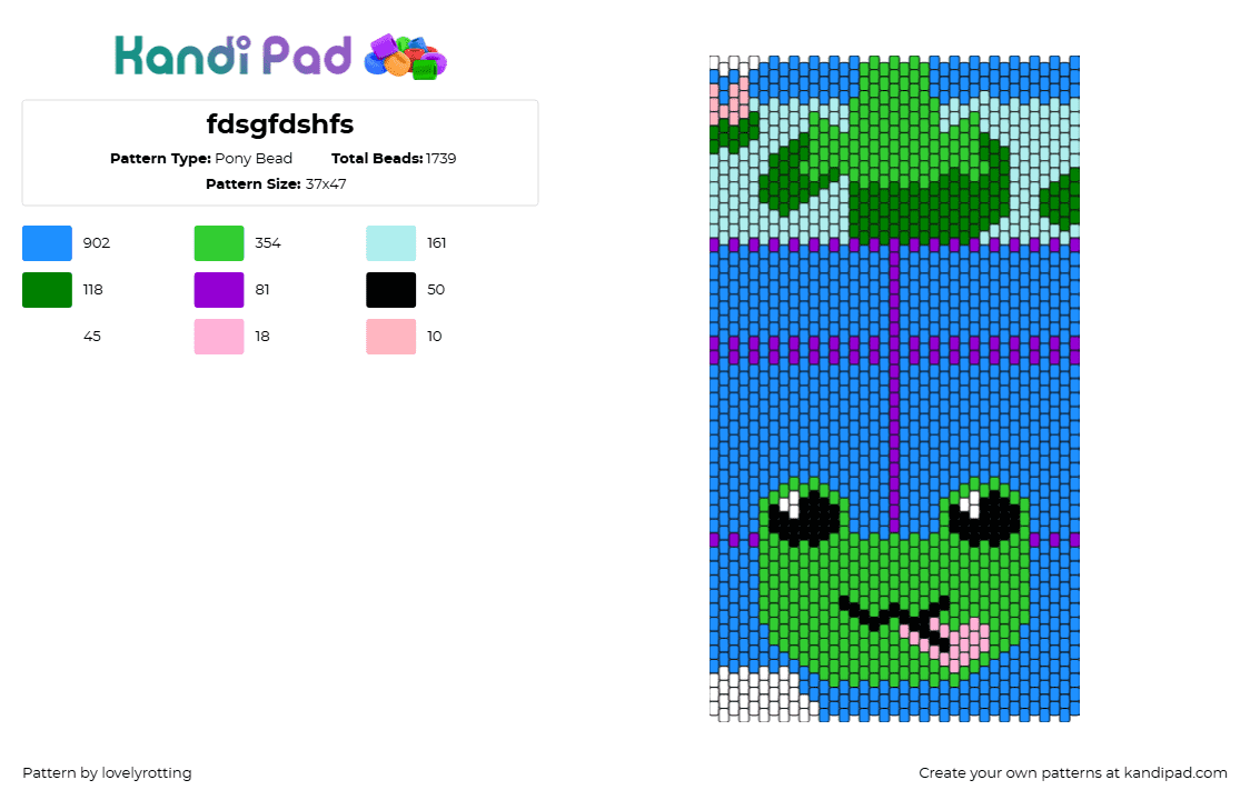 fdsgfdshfs - Pony Bead Pattern by lovelyrotting on Kandi Pad - frog,animal,silly,panel,bag,blue,green