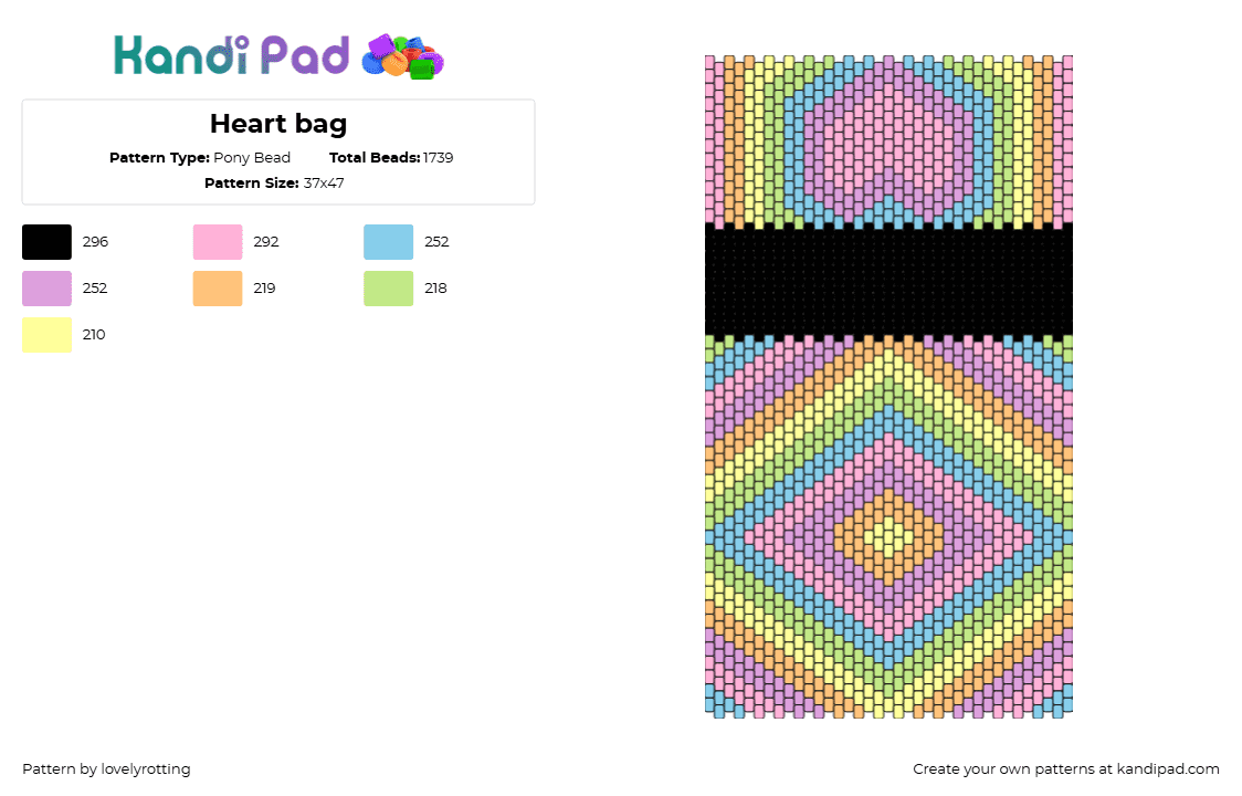 Heart bag - Pony Bead Pattern by lovelyrotting on Kandi Pad - diamond,heart,trippy,pastel,geometric,bag,panel,colorful,pink,yellow