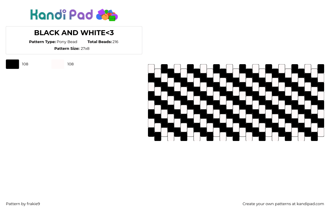 BLACK AND WHITE - Pony Bead Pattern by frakie9 on Kandi Pad - diagonal,stripes,cuff,simple,black,white