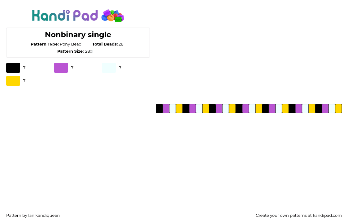 Nonbinary single - Pony Bead Pattern by lanikandiqueen on Kandi Pad - nonbinary,pride,single,bracelet,yellow,purple