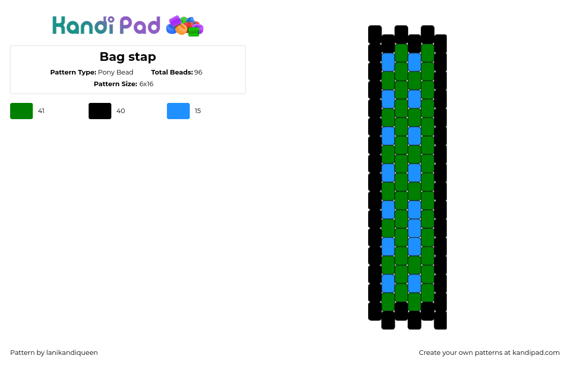 Bag stap - Pony Bead Pattern by lanikandiqueen on Kandi Pad - weave,panel,bag,simple,green,blue