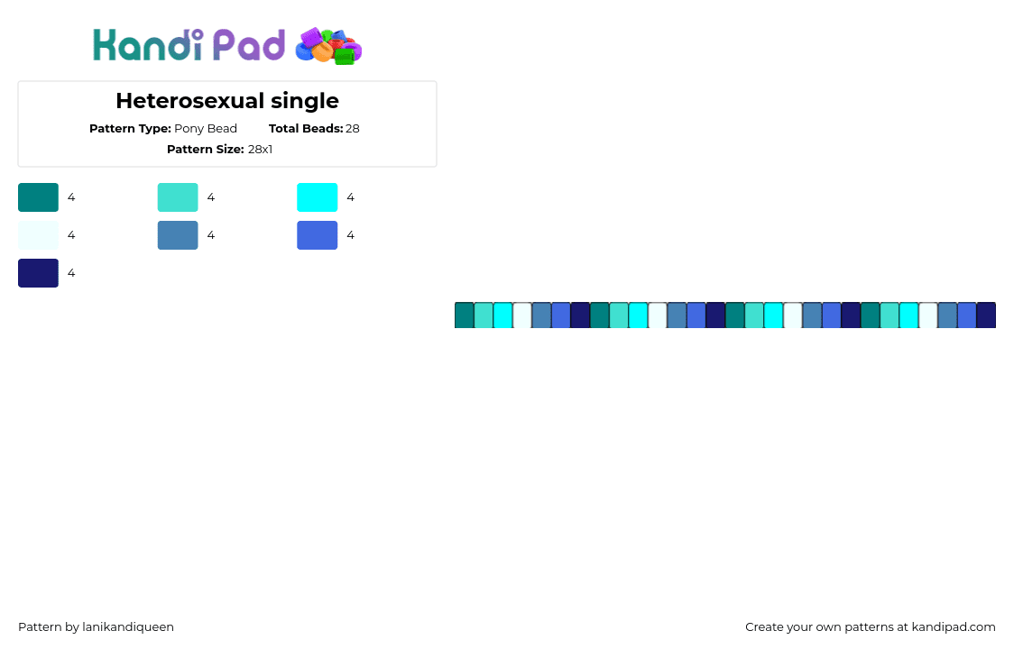 Heterosexual single - Pony Bead Pattern by lanikandiqueen on Kandi Pad - heterosexual,pride,straight,single,bracelet,teal