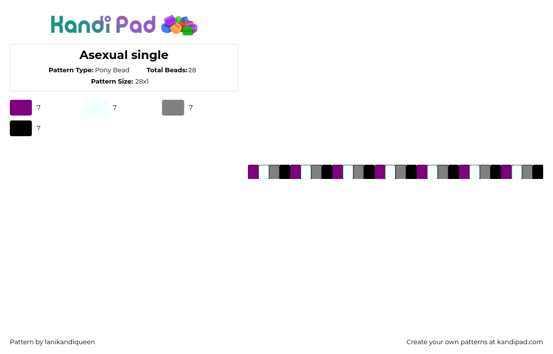 Asexual single - Pony Bead Pattern by lanikandiqueen on Kandi Pad - asexual,pride,single,bracelet,gray