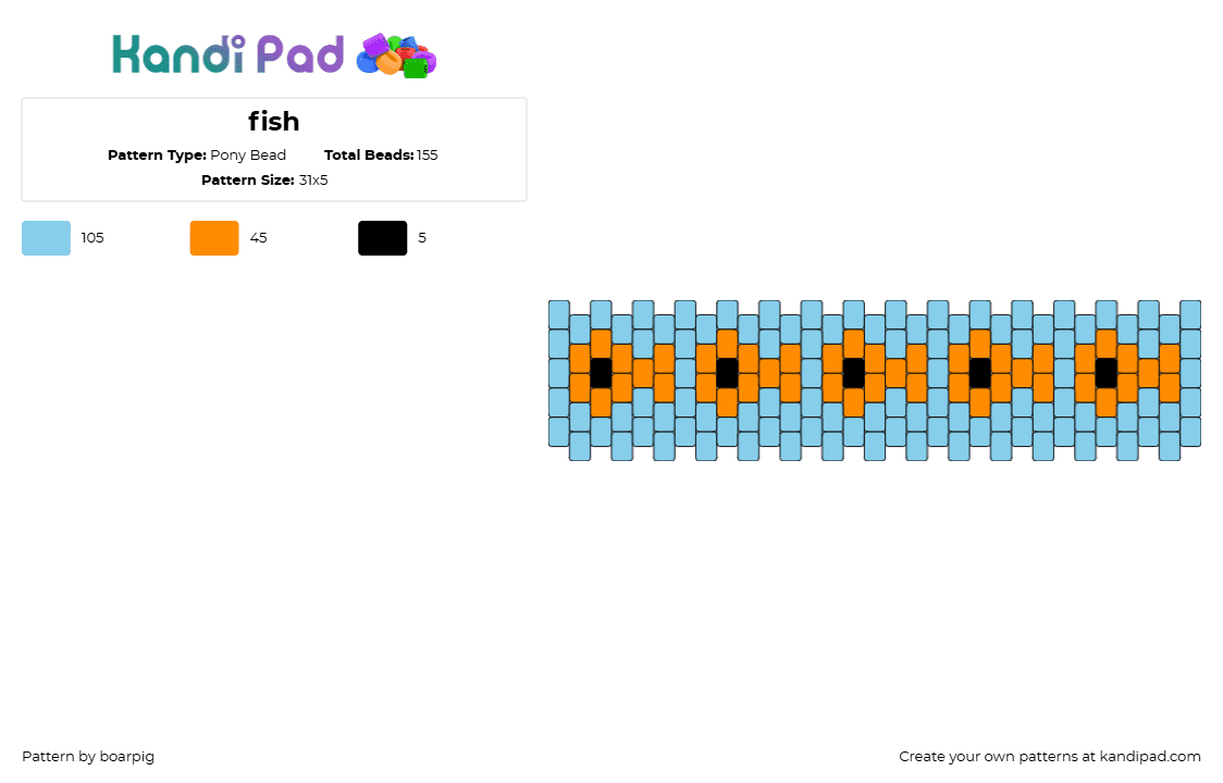 fish - Pony Bead Pattern by boarpig on Kandi Pad - goldfish,fish,repeating,water,cuff,light blue,orange