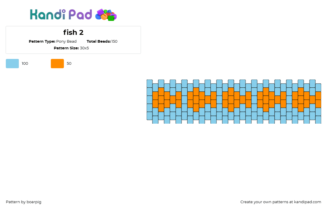 fish 2 - Pony Bead Pattern by boarpig on Kandi Pad - goldfish,fish,repeating,water,cuff,light blue,orange