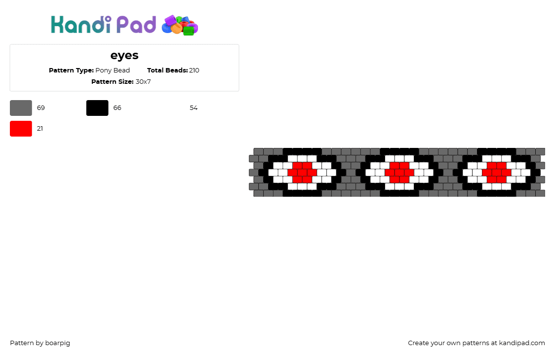 eyes - Pony Bead Pattern by boarpig on Kandi Pad - eyes,repeating,cuff,gray,white,red