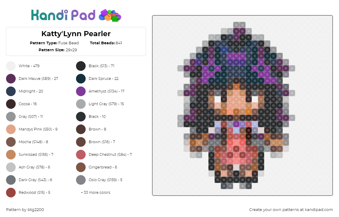 Katty\'Lynn Pearler - Fuse Bead Pattern by btg2200 on Kandi Pad - katylynn,pokednd,pokemon,dungeons and dragons,gaming,character,purple,tan