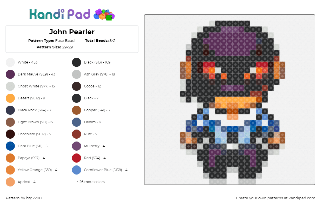 John Pearler - Fuse Bead Pattern by btg2200 on Kandi Pad - john,pokednd,pokemon,dungeons and dragons,gaming,character,purple,light blue