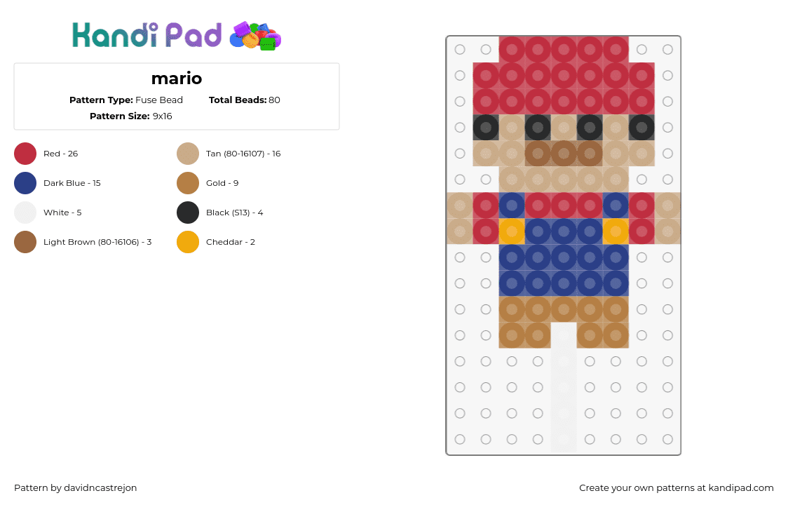 mario - Fuse Bead Pattern by davidncastrejon on Kandi Pad - mario,nintendo,character,video game,red,tan