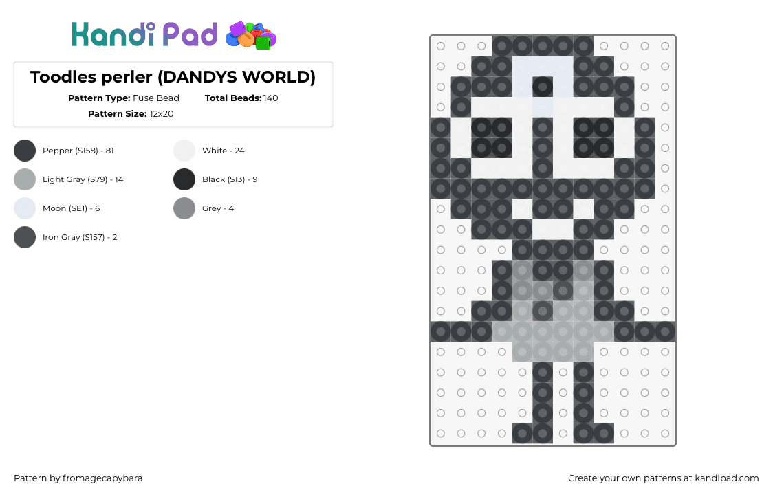 Toodles perler (DANDYS WORLD) - Fuse Bead Pattern by fromagecapybara on Kandi Pad - toodles,dandys world,character,video game,gray