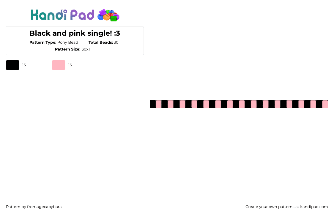 Black and pink single! :3 - Pony Bead Pattern by fromagecapybara on Kandi Pad - stripes,scene,single,bracelet,simple,pink,black