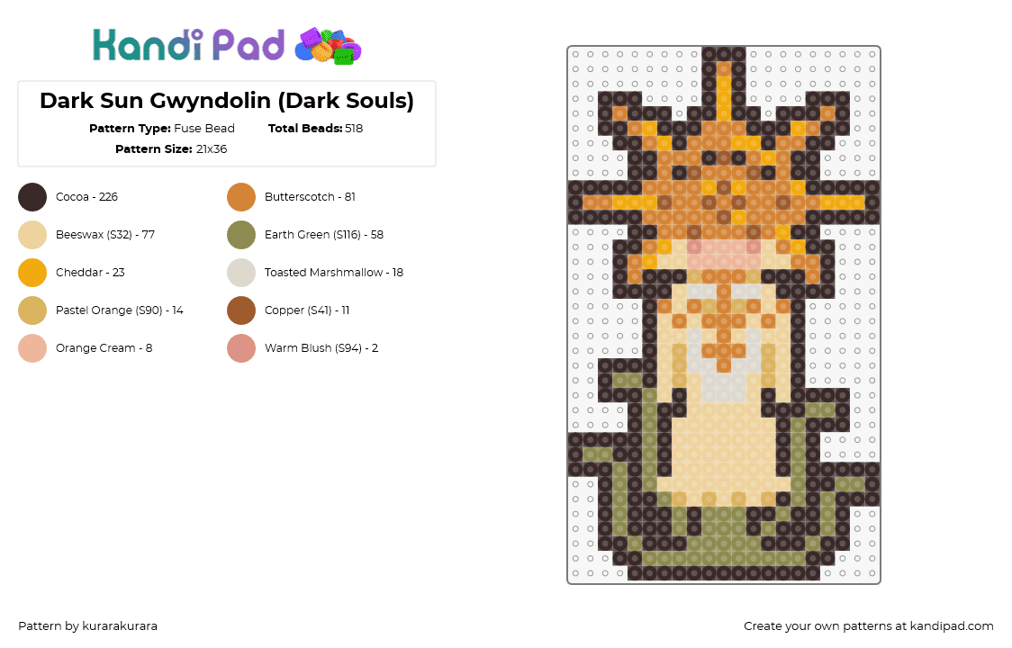 Dark Sun Gwyndolin (Dark Souls) - Fuse Bead Pattern by kurarakurara on Kandi Pad - dark sun gwyndolin,dark souls,character,video game,orange,green