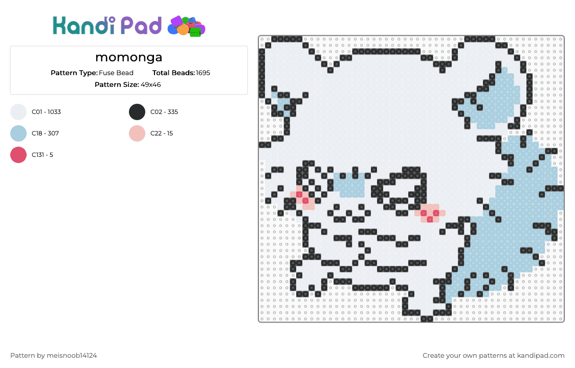 momonga - Fuse Bead Pattern by meisnoob14124 on Kandi Pad - white,light blue