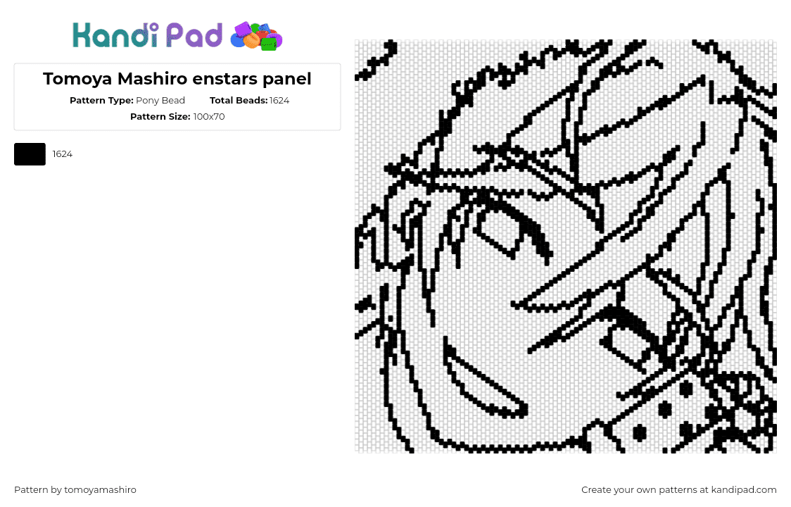 Tomoya Mashiro enstars panel - Pony Bead Pattern by tomoyamashiro on Kandi Pad - tomoya mashiro,ensemble stars,outline,gaming,portrait,black