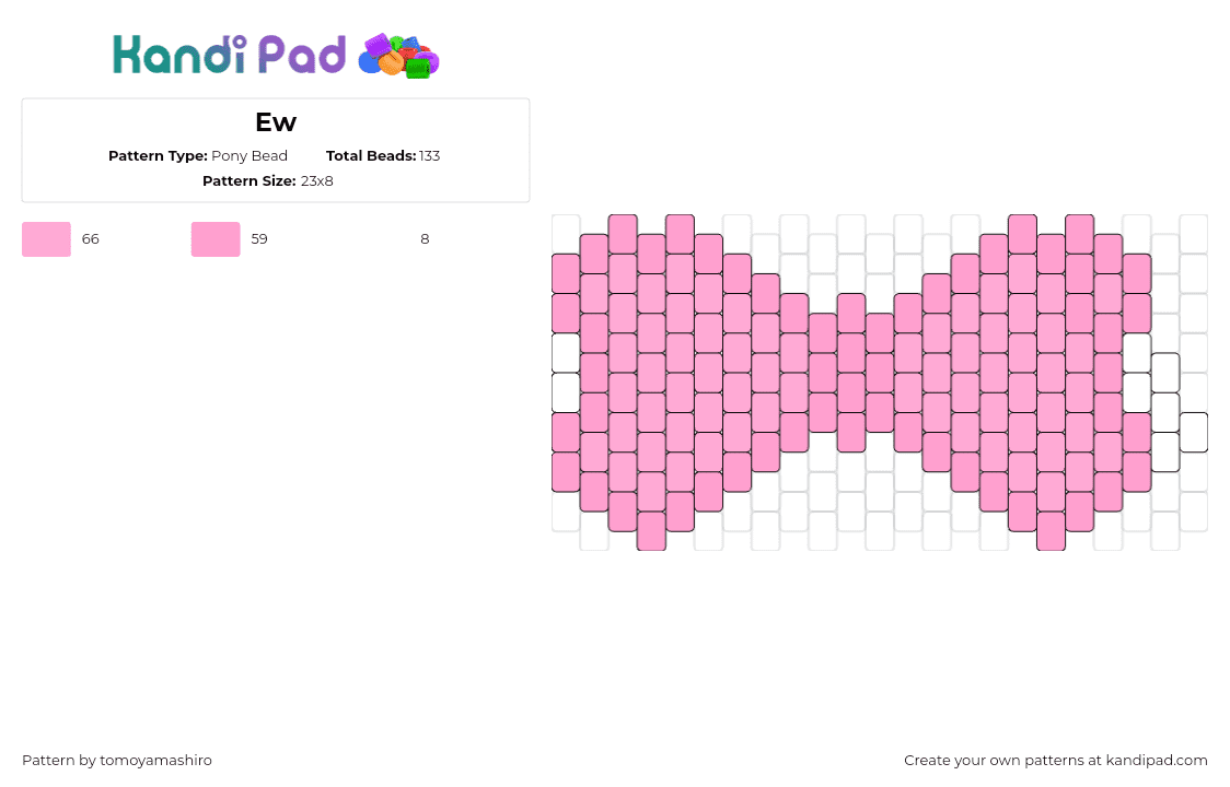 My melody bow for mask - Pony Bead Pattern by tomoyamashiro on Kandi Pad - bow,clothing,simple,pink