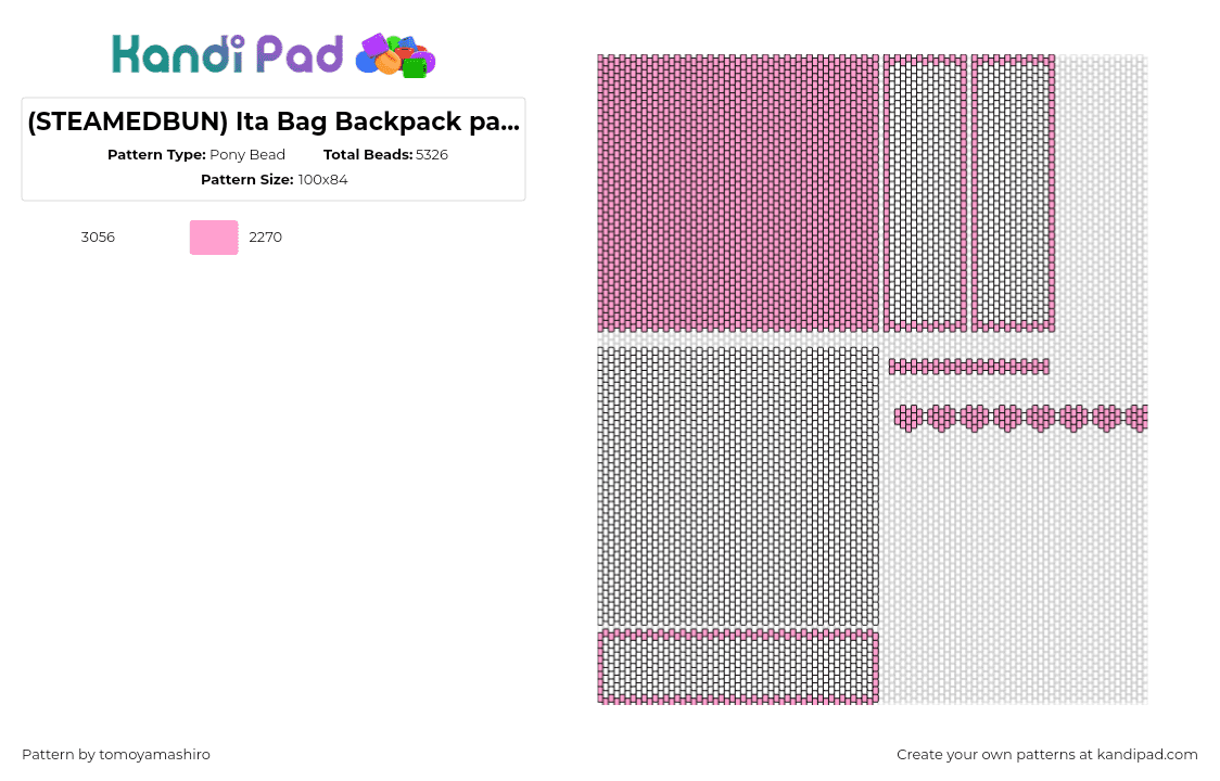 (STEAMEDBUN) Ita Bag Backpack pattern layer 1 - Pony Bead Pattern by tomoyamashiro on Kandi Pad - backpack,bag,panels,white,pink