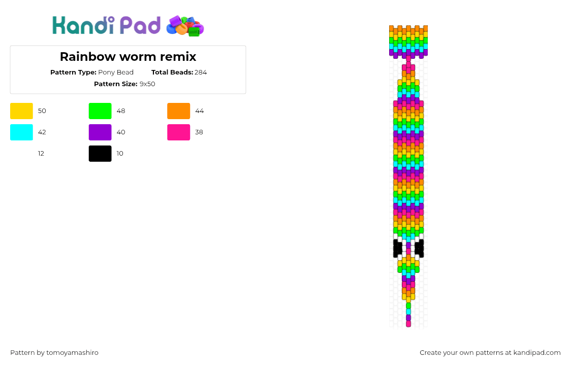 Rainbow worm remix - Pony Bead Pattern by tomoyamashiro on Kandi Pad - yellow,light blue,colorful