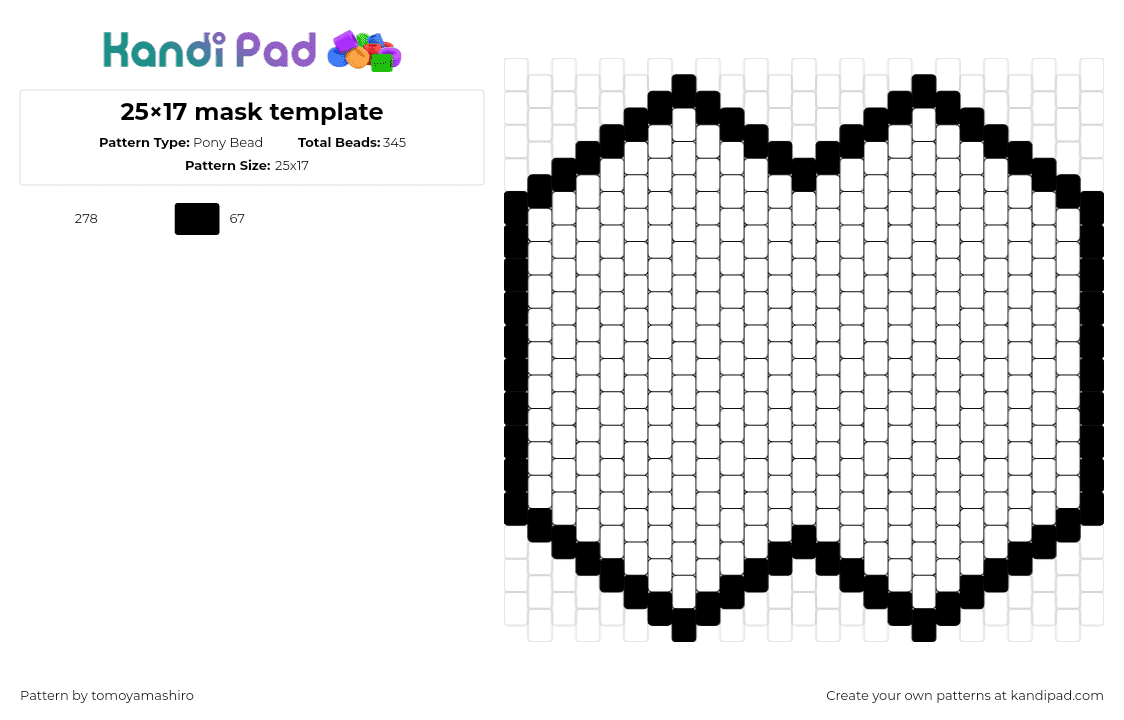 25×17 mask template - Pony Bead Pattern by tomoyamashiro on Kandi Pad - mask,template,outline,simple,white,black