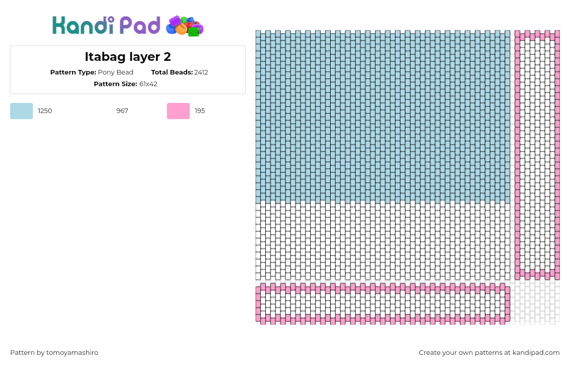 Itabag layer 2 - Pony Bead Pattern by tomoyamashiro on Kandi Pad - backpack,bag,panels,light blue,white,pink