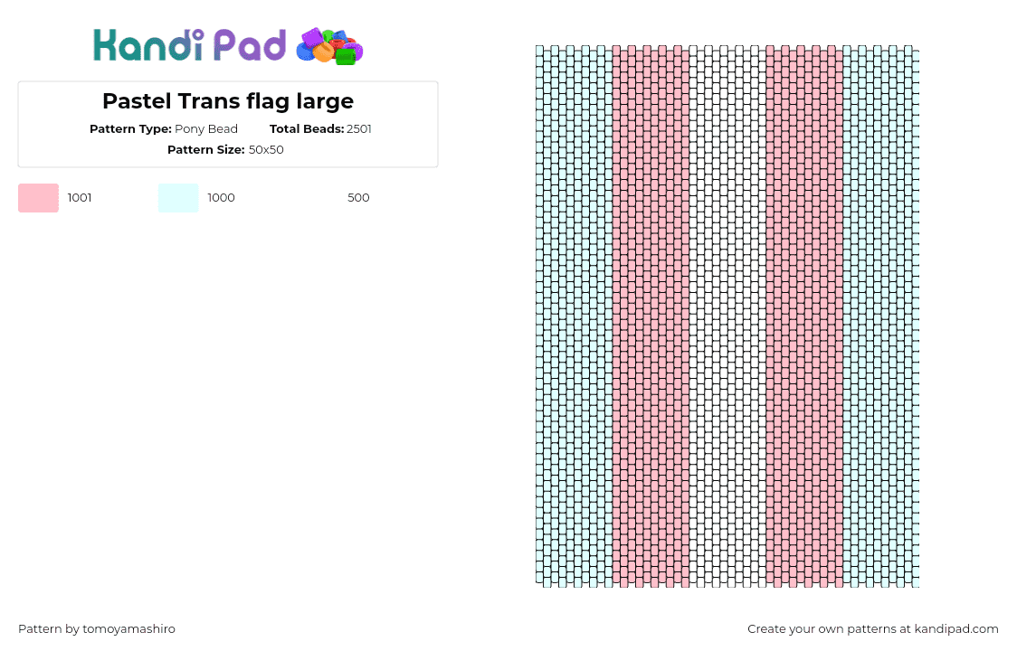 Pastel Trans flag large - Pony Bead Pattern by tomoyamashiro on Kandi Pad - trans,pride,pastel,tapestry,flag,banner,pink,light blue