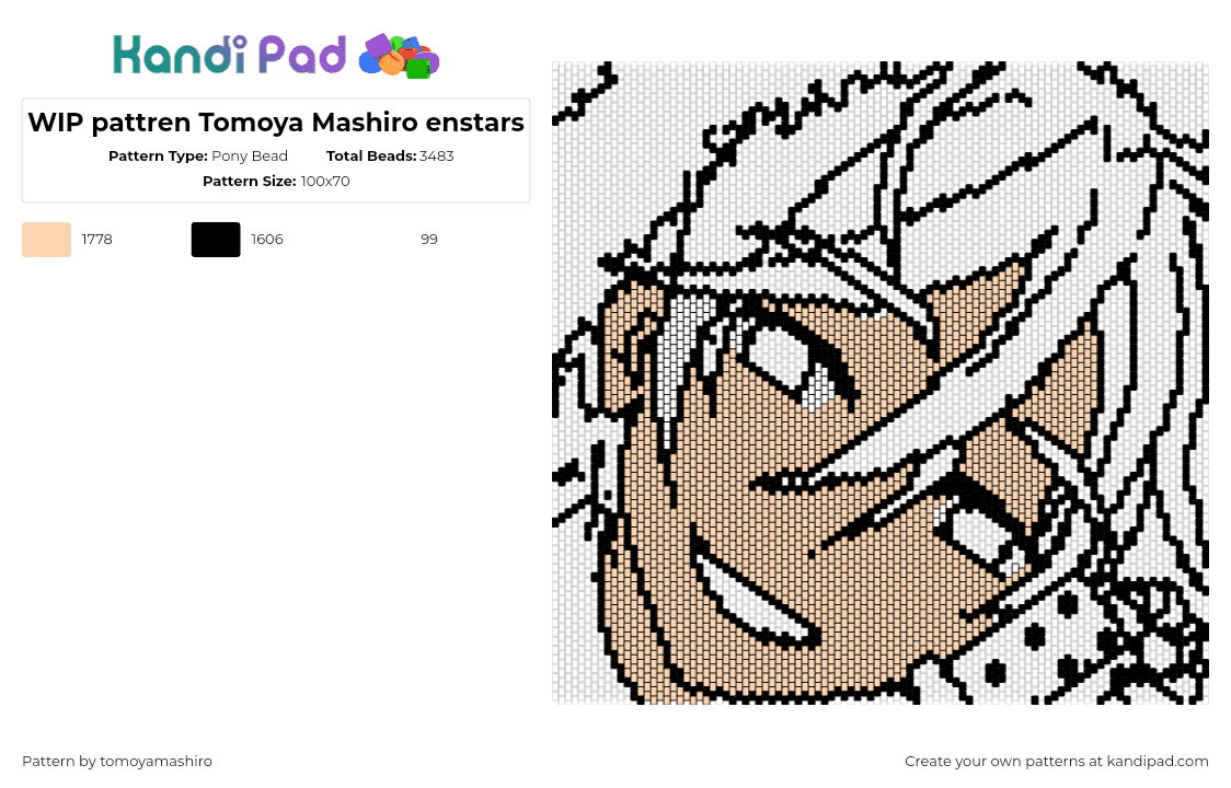 WIP pattren Tomoya Mashiro enstars - Pony Bead Pattern by tomoyamashiro on Kandi Pad - tomoya mashiro,ensemble stars,gaming,portrait,tan