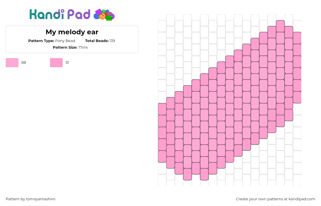 My melody ear - Pony Bead Pattern by tomoyamashiro on Kandi Pad - my melody,ear,sanrio,pink