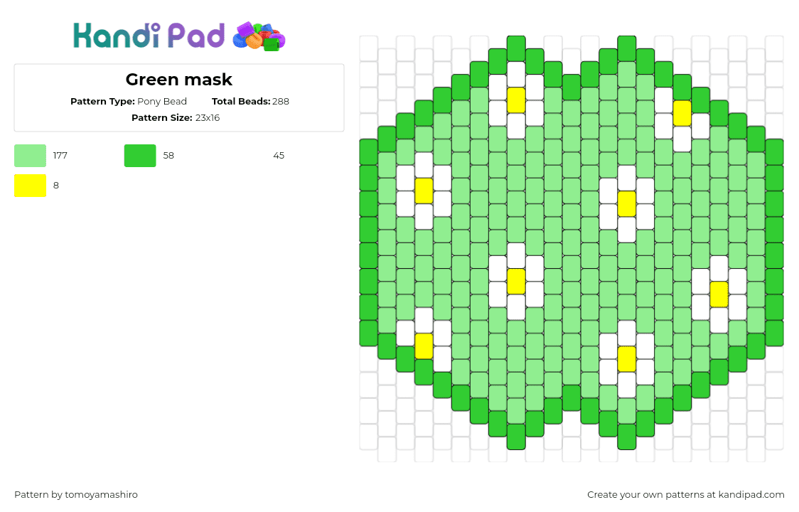 Green mask - Pony Bead Pattern by tomoyamashiro on Kandi Pad - daisies,flowers,mask,green,white