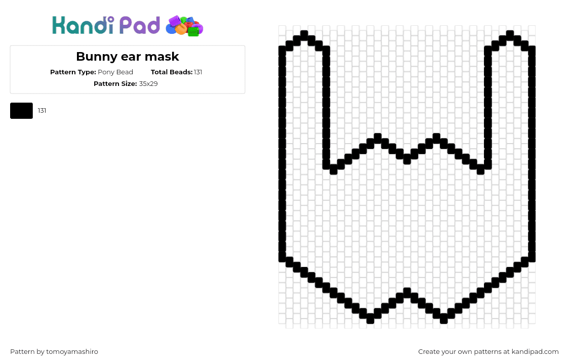 Bunny ear mask - Pony Bead Pattern by tomoyamashiro on Kandi Pad - template,mask,outline,bunny,simple,black