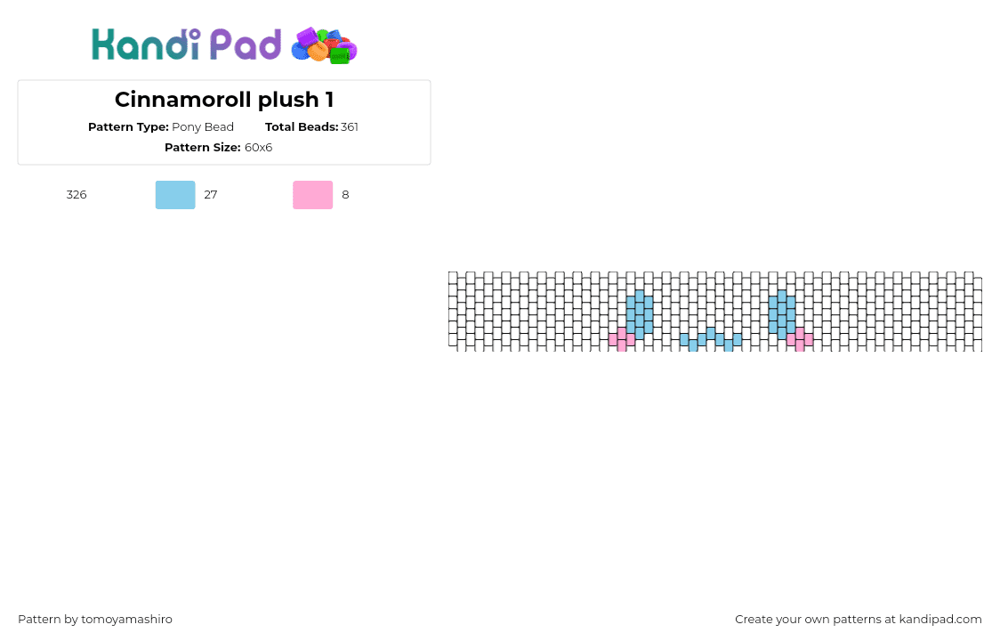 Cinnamoroll plush 1 - Pony Bead Pattern by tomoyamashiro on Kandi Pad - cinnamoroll,sanrio,cuff,face,cute,white,light blue