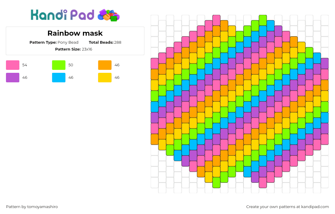 Rainbow mask - Pony Bead Pattern by tomoyamashiro on Kandi Pad - neon,diagonal,stripes,rainbow,mask,bright,green,pink,orange