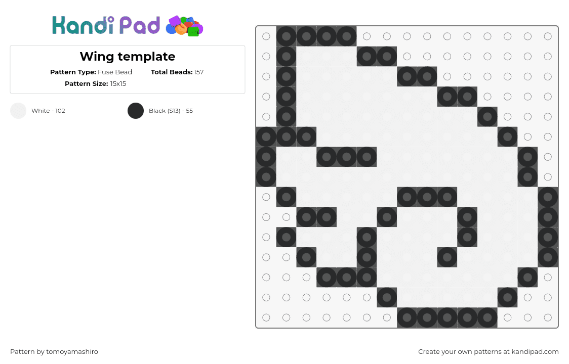 Wing template - Fuse Bead Pattern by tomoyamashiro on Kandi Pad - wing,cloud,template,simple,black,white