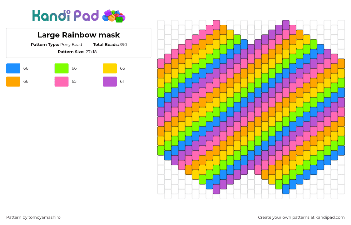 Large Rainbow mask - Pony Bead Pattern by tomoyamashiro on Kandi Pad - neon,diagonal,stripes,rainbow,mask,colorful,bright,pink,orange,blue