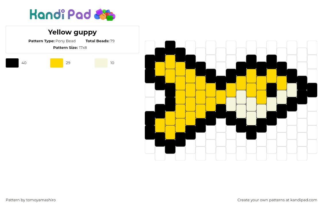 Yellow guppy - Pony Bead Pattern by tomoyamashiro on Kandi Pad - guppy,fish,animal,cute,simple,yellow,black