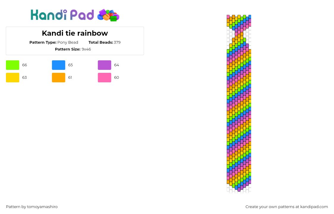 Kandi tie rainbow - Pony Bead Pattern by tomoyamashiro on Kandi Pad - neon,necktie,tie,diagonal,stripes,rainbow,bright,colorful,clothing,yellow,pink