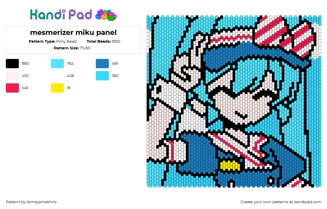 mesmerizer miku panel - Pony Bead Pattern by tomoyamashiro on Kandi Pad - light blue,blue