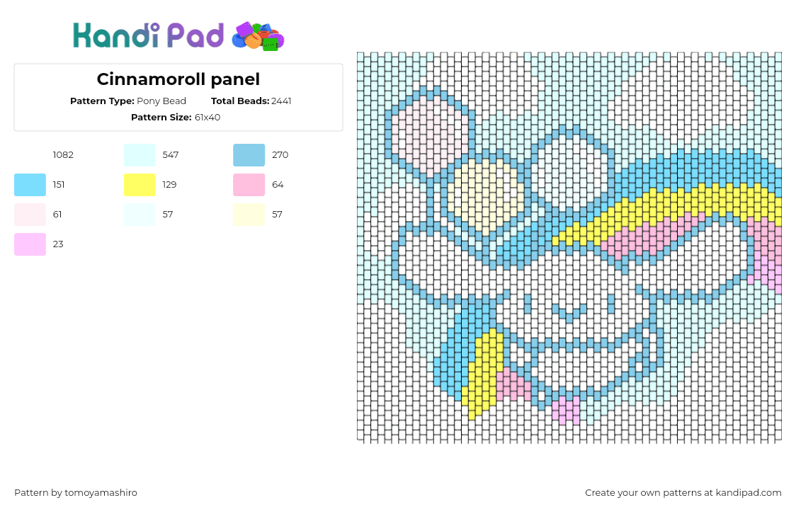 Cinnamoroll panel - Pony Bead Pattern by tomoyamashiro on Kandi Pad - cinnamoroll,sanrio,balloons,rainbow,panel,pastel,kawaii,cute,white,light blue,pink