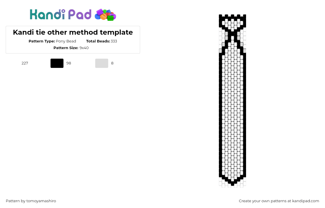 Kandi tie other method template - Pony Bead Pattern by tomoyamashiro on Kandi Pad - necktie,tie,template,outline,simple,white,black