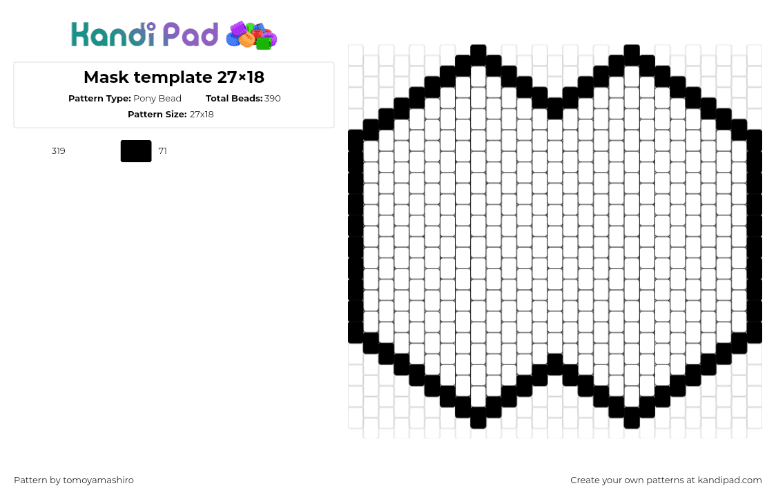 Mask template 27×18 - Pony Bead Pattern by tomoyamashiro on Kandi Pad - mask,template,outline,simple,white,black