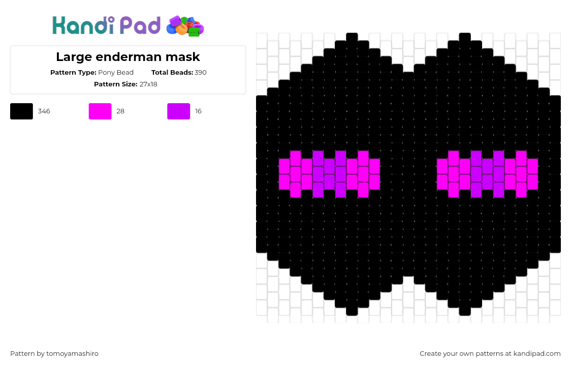 Large enderman mask - Pony Bead Pattern by tomoyamashiro on Kandi Pad - enderman,minecraft,mask,video game,eyes,spooky,dark,black,pink,purple